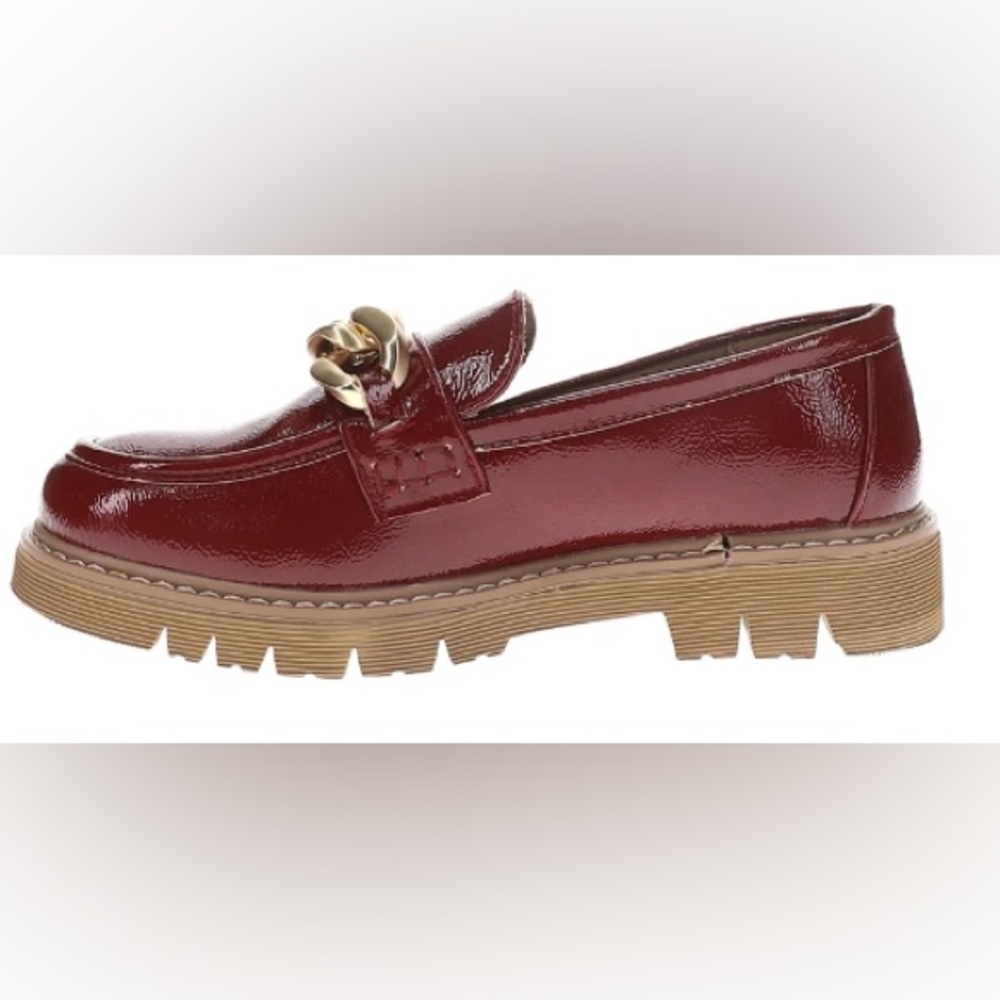 Corky’s Dark Red Patent Loafers/Gold Chain Detail/Lug Sole: Size 6 - Picture 4 of 8